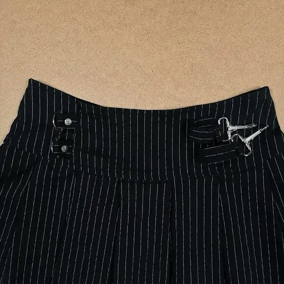 Vintage Lip Service Gangsta Pranksta Pinstripe Black Mini Skirt Medium Y2K Goth - Picture 5 of 15